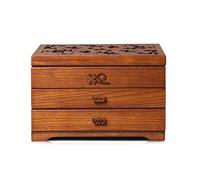 WDSOPK Jewelry Organizer Wooden Storage Box with 3 Drawers Hand Jewelry Storage Box Chinese Retro Style Large Capacity Travel Jewelry Box