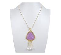 WDSOPK Jewelry White Rice Pearl Purple Jades Buddha Pendant Chain Necklace 17.5inch Religious Style for Women Pendant necklace