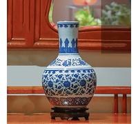 WDSOPK Lucky Blossom Motif Blue and White Porcelain Flower Vase, Chinoiserie Classical Ceramic Vases Decorative Modern Floral Vase for Home Decor and Events (B)