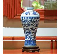 WDSOPK Lucky Blossom Motif Blue and White Porcelain Flower Vase, Chinoiserie Classical Ceramic Vases Decorative Modern Floral Vase for Home Decor and Events (G)