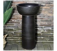 WDSOPK Modern Ceramic Bathroom Basin Sink, Bath Pedestal Sink Combo, with Full Pedestal and One Tap Hole Round Freestanding Sink, for Indoor and Outdoor,2 Piece Set (2 Piece Set)