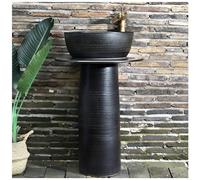 WDSOPK Modern Ceramic Bathroom Basin Sink, Bath Pedestal Sink Combo, with Full Pedestal and One Tap Hole Round Freestanding Sink, for Indoor and Outdoor,2 Piece Set (3 Piece Set)