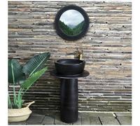 WDSOPK Modern Ceramic Bathroom Basin Sink, Bath Pedestal Sink Combo, with Full Pedestal and One Tap Hole Round Freestanding Sink, for Indoor and Outdoor,2 Piece Set (4 Piece Set)