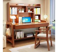 WDSOPK Modern Pink Hutch Computer Desk with Drawers 49" Study Table for Home & Office Stylish Workstation Compact Desk for Small Spaces（Walnut-49Inch）