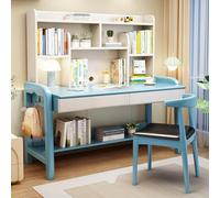 WDSOPK Modern Pink Hutch Computer Desk with Drawers 49" Study Table for Home & Office Stylish Workstation Compact Desk for Small Spaces（Blue-41Inch）