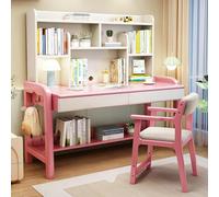 WDSOPK Modern Pink Hutch Computer Desk with Drawers 49" Study Table for Home & Office Stylish Workstation Compact Desk for Small Spaces（Pink-49Inch）