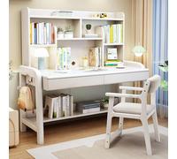 WDSOPK Modern Pink Hutch Computer Desk with Drawers 49" Study Table for Home & Office Stylish Workstation Compact Desk for Small Spaces（White-49Inch）