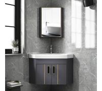 WDSOPK Modern Small Wall Mount Sink with Floating Vanity Cabinet, Corner Mini Bathroom Sink in 3 Colors, Includes Silver Faucet, Ideal for Bathrooms & Apartments,Grey-Set2-56cm