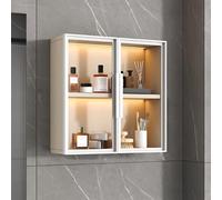WDSOPK Modern Wall Mounted Glass Door Storage Cabinet for Bathroom and Kitchen Aluminum Alloy Frame 2ing Room nization (White 60 * 60 * 14cm)