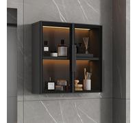 WDSOPK Modern Wall Mounted Glass Door Storage Cabinet for Bathroom and Kitchen Aluminum Alloy Frame 2ing Room nization (Grey 60 * 60 * 14cm)