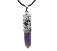 WDSOPK Natural Crystal Stone Hexagonal Prism Ethnic Pendant Dragon Necklace Quartz Rope Necklaces Hanging Jewelry for Women Men Primary Stones and Minerals