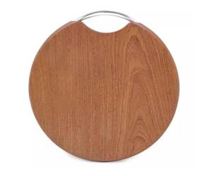 WDSOPK Portable Round Wooden Cutting Board With Metal Handle, Small Solid Wood Charcuterie & Chopping Butcher Block Board Kitchen Meal Prep & Serving Tray For Meat Vegetables