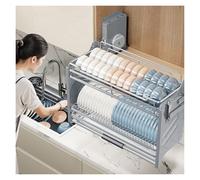 WDSOPK Pull Down Shelf OrganizerForWall Kitchen Cabinet,2-Tier 304 Stainless Steel Dish Drying Rack,Lifting BasketForCoffee Cabinet,Food Storage Room61.4x24x54.5cm/24(Gray-(WxDxH) 41.4x24x54.5cm)