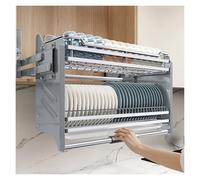 WDSOPK Pull Down Shelf OrganizerForWall Kitchen Cabinet,Dual Tier Wall Mounted Pantry Storage Rack,304 Stainless Steel Dish Drying Lifting Basket41.4x24x54.5cm/16.29x(Gray-(WxDxH) 86.4x24x54.5cm)