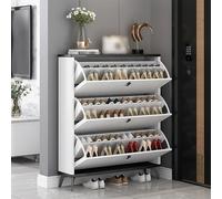WDSOPK Pull Out Shoe Rack Rotating Stackable Pull-Out Storage Cabinet Vertical Shelf Organizer Adjustable,Slim Shoe Storage Cabinet with 3 Flip Drawers, Freestanding Hidden Orga(One Color-60cm)