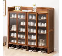 WDSOPK Pull Out Shoe Rack Rotating Stackable Pull-Out Storage Cabinet Vertical Shelf Organizer Adjustable,Hidden Shoe Cabinet Free Standing Tipping Bucket Shoes Storage Cabinet,(Walnut-117x32x106cm)