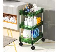 WDSOPK Rolling Utility Cart, Acrylic Mobile Storage Racks with Lockable Wheel Kitchen Bathroom Organization Shelves Unit(Green-3 Tier