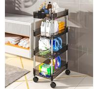 WDSOPK Rolling Utility Cart, Acrylic Mobile Storage Racks with Lockable Wheel Kitchen Bathroom Organization Shelves Unit(Black-4 Tier