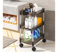 WDSOPK Rolling Utility Cart, Acrylic Mobile Storage Racks with Lockable Wheel Kitchen Bathroom Organization Shelves Unit(Black-3 Tier