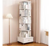 WDSOPK Rotating Bookshelf, 360° Revolving Bookcase Tower, 4/5 Tier Display Storage Rack with Wheels, Narrow Corner Book Shelf Organizer, for Small Space, Office Living Room (White 5 Tier