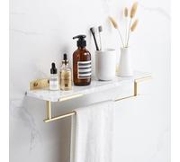 WDSOPK Shower Caddy Floating Shelves Nordic Light Brass Brushed Bathroom Shelf Rack Marble Shelves Wall Mounted Shampoo Cosmetics Organizer Shelf with Towel Shelf,B50cm with Rod