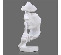 WDSOPK Silence Is Golden Sculpture Statue Resin Creative Ornament Decoration Craft For Office Home Bedroom Living Room Wine Cabinet(White)