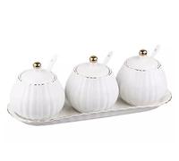 WDSOPK Spice Box Sugar Pot Ceramic Spice Jars Set With Lid Spoon And Tray Seasoning Jar Set Home Storage Seasoning Box Salt Jar Set Kitchen Seasoning Jars Condiment Se（White-3pcs）