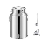 WDSOPK Stainless Steel Milk Churn Can Jug Canister with Spigot Dispenser - Wine Pail Bucket Sealed Milk Cream Transportation Container with Funnel and Wine Spoon Milk Tank/A / 64L (A 28L)