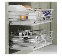 WDSOPK Stainless Steel Pull Out Cabinet Drawers,2 Tier Sliding Pull Out Basket with 2 Drainboard,Dish Drying Organizer ShelfForHome Kitchen Bathroom 79x43.5x14cm(Silver-(WxDxH) 35x43.5x14cm)