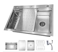 WDSOPK Stainless Steel Topmount Sink with Large Capacity Slide and Dine Workstation Efficient Drainage System Silver 80x50x21cm