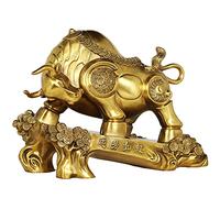 WDSOPK Statues Ornament Chinese Zodiac Animal Bull Ox Year Mascot Lucky Crafts Brass Feng Shui Ornaments Exquisite Workmanship Meaning Hard Work to Get Rich Feng Shui Decoration (S)