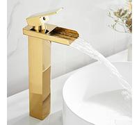 WDSOPK Tall Basin Taps Gold Single Handle Waterfall Bathroom Faucet G1/2 Stainless Steel Waterfall Taps for Bathroom Sink,Golden B