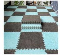 WDSOPK Thickened Plush Foam Interlocking Carpet Tiles - 58 Piece Soft Anti-Slip Rug with Edgings, Fluffy Navy Blue Square Puzzle Mats for Home Gym, Playroom, and Kids' Rooms (Gray+blue)