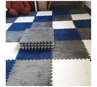 WDSOPK Thickened Plush Foam Interlocking Carpet Tiles - 58 Piece Soft Anti-Slip Rug with Edgings, Fluffy Navy Blue Square Puzzle Mats for Home Gym, Playroom, and Kids' Rooms (Navy Blue+gray+white)