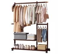 WDSOPK Trouser Rack Removable Pull-Out Rack Wardrobe Storage Expandable Space Saving Drawer-Style Hanger Rod Rolling Trolley Multifunctional,Clothing rack,Bamboo Coat Rack with (39.37in)