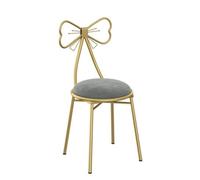 WDSOPK Vanity Table Chair For Girls Room With Lovely Bowknot High Backrest Gray Velvet Makeup Chair