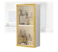 WDSOPK Wooden Wall Mounted Medicine Cabinet with Glass Doors Bathroom Vanity Storage Cabinet for Kitchen Laundry Bedroom Rustic Style Organizer Shelf (Gold 30x14x60cm)