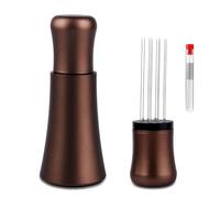 WDT Tool Espresso Distribution Tools Coffee Distributor tool x 0.35mm Stainless Steel Needles Installed 10 Extra Needles for Espresso Stirrer Replacement Aluminum Alloy Handle with Stand (Matte Brown)