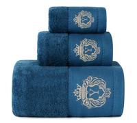 WDTBFY Luxury Bathroom Super Soft and Highly Absorbent Premium 100% Cotton Bath Towel Set for Gifts (Blue-Y)