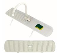 WDTGJRIP Big Size Kitchen Sink Splash Guard, 24in Faucet Mat Splash Catcher, Handle Drip Catcher Tray, Multipurpose for Kitchen Dish Drying Mats Sponge Holder (Cream/White, Large)