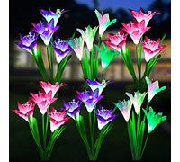 WdtPro Solar Lights Outdoor Garden Decorative Flowers 6 Pack, Waterproof Solar Garden Lights with 24 Lily Flowers, Multi Color Changing LED Solar Powered Landscape Lights for Yard Garden Patio