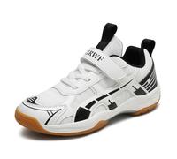 WDUDSUDUW Kids Slip on Sneakers -Boys Girls Badminton Shoes Table Tennis Tennis Shoes for All Courts I Strong Support and Shock Absorption (Big Kids/Little Kids),White,4 UK