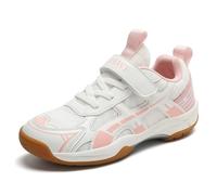 WDUDSUDUW Kids Slip on Sneakers -Boys Girls Badminton Shoes Table Tennis Tennis Shoes for All Courts I Strong Support and Shock Absorption (Big Kids/Little Kids),White Powder,7 UK