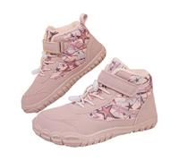WDUDSUDUW Kids Snow Boots, Fur Lined Zero Drop Sole,Boots Boys Girls Wide Toe Box Warm Barefoot Hiking Shoes,Pink,13 Little Kids