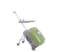 WDUDSUDUW Ride-On Luggage for Kids, Large Luggage with Child Seat Design, 20-Inch Hardshell Travel Carry-On Luggage,Green,Safety bar Type