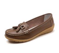 WDUDSUDUW Women Classic Leather Loafers Casual Slip-On Boat Shoes Comfortwalking Moccasins Soft Sole Shoes,B Khaki,9 UK