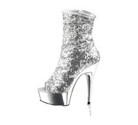 WDUDSUDUW Women Glitter Sparkly Stiletto High Heel Ankle Boots Stylish Peep Toe Slouch Ankle Short Booties Party Prom Nightclub,Silver,5.5 UK