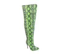 WDUDSUDUW Women's 4.72-Inch Stiletto Over-The-Knee Boots with Side Zipper Design, Suitable for Wedding Parties, Fashion Shows, and More.,Green Snakeskin Pattern,6.5 UK