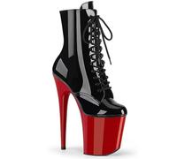 WDUDSUDUW Women's Sexy High Heels, 8In Platform Stiletto Low-Top Boots, Shiny Leather Pole Dancing Shoes,Black and red,6.5 UK