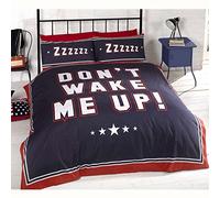 WDUK Store Don't Wake Me Up Bed Set Navy Blue White Red Reversible Duvet Cover Single